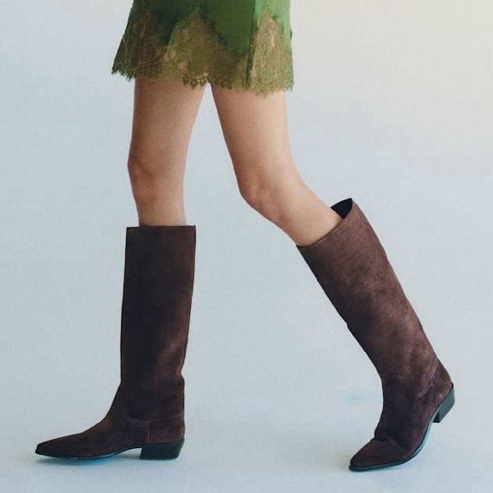 REFORMATION Dominique Genuine Boss Suede Espresso Brown Knee High Leather Boots - Picture 12 of 13